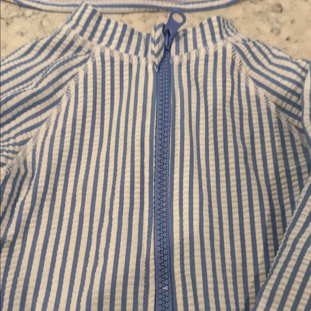 24 mo. Tommy Bahama One-Piece Seersucker Swim Suit in Blue and White Stripes